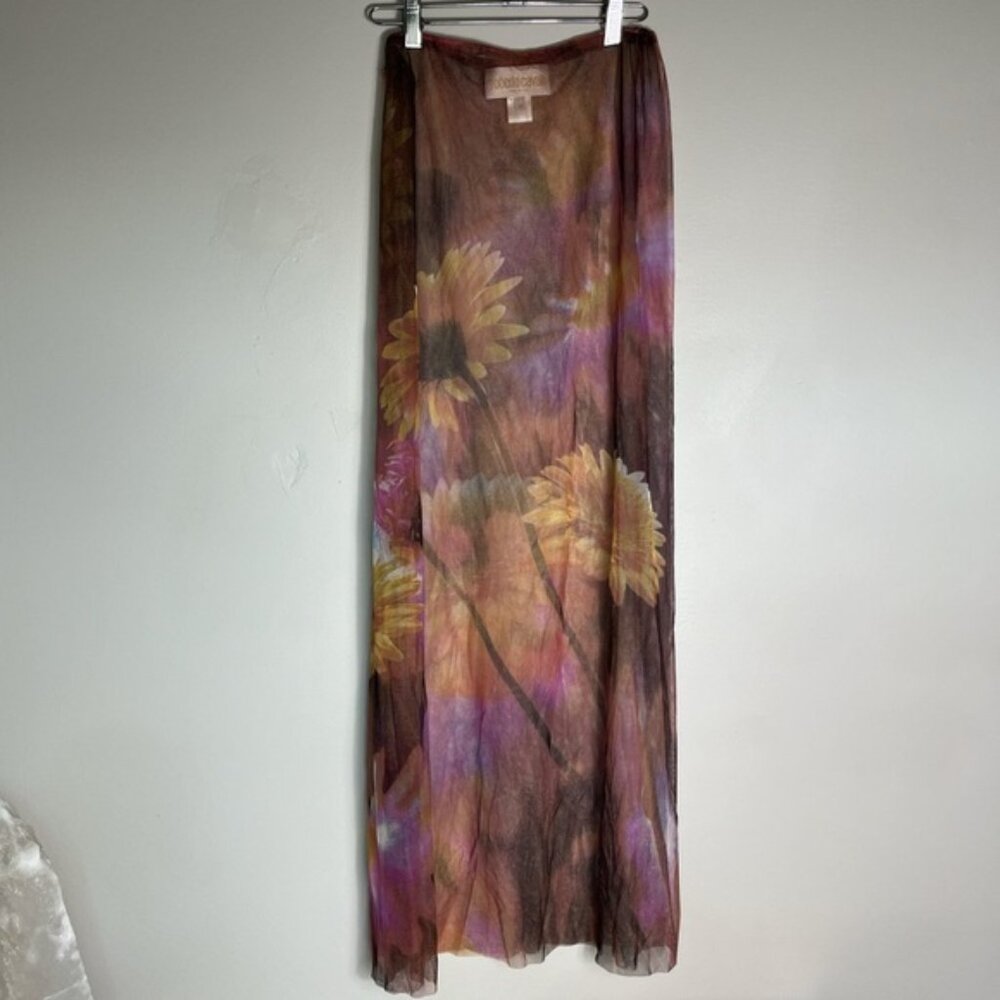 Roberto Cavalli SS 1999 mesh daisy print full length skirt